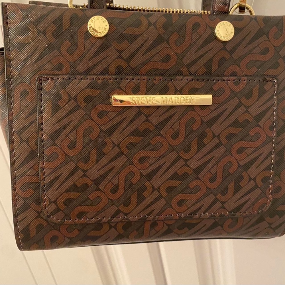 Steve Madden Brown Patterned Handbag with Gold Accents